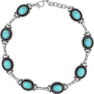 Silver Turquoise Stone Anklet Overlay Gemstone Adjustable Link Ankle Bracelet